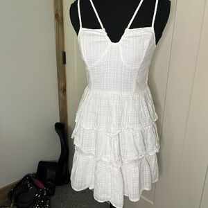 American Eagle Outfitters White Ruffled Tiered Summer Mini Dress Beach Coastal